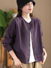 棒球服开衫外套女秋季新款百搭时尚宽松大码圆领纯色短款卫衣