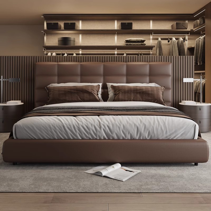 Cama de cuero italiana minimalista Lawrence, cama principal de alta gama, atmósfera moderna, simple y lujosa, cama de matrimonio doble. image 2