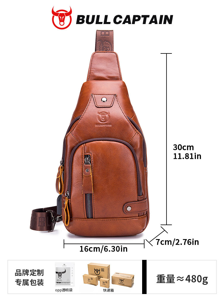 Bolso de pecho de cuero suave para hombre de primera capa de piel de vaca de Captain Niu, moderno bolso cruzado de cuero genuino para exteriores, informal, de gran capacidad para tabletas