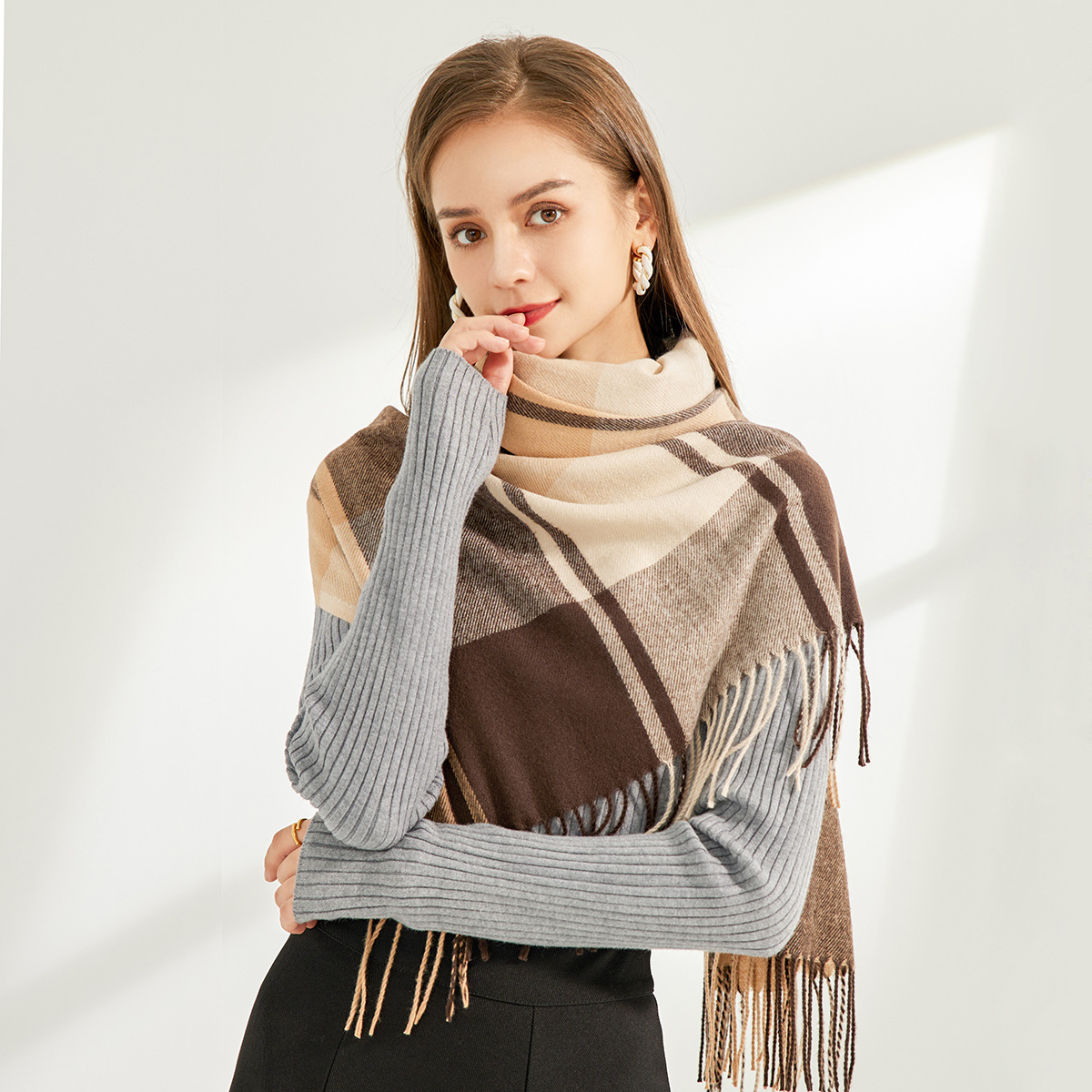 Artificial Cashmere Scarf Thickened Warm Tassel Shawl