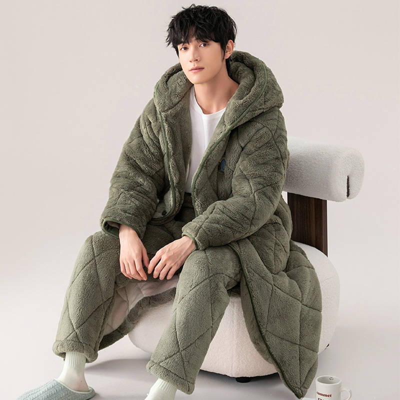 Três camisas de algodón para hombres otoño y invierno 2024 nuevo coral de terciopelo grueso y camisa de terciopelo largo conjunto casero