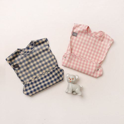 ins Korean baby eating sleeveless bib waterproof anti-dirty artifact infant plaid saliva towel bib