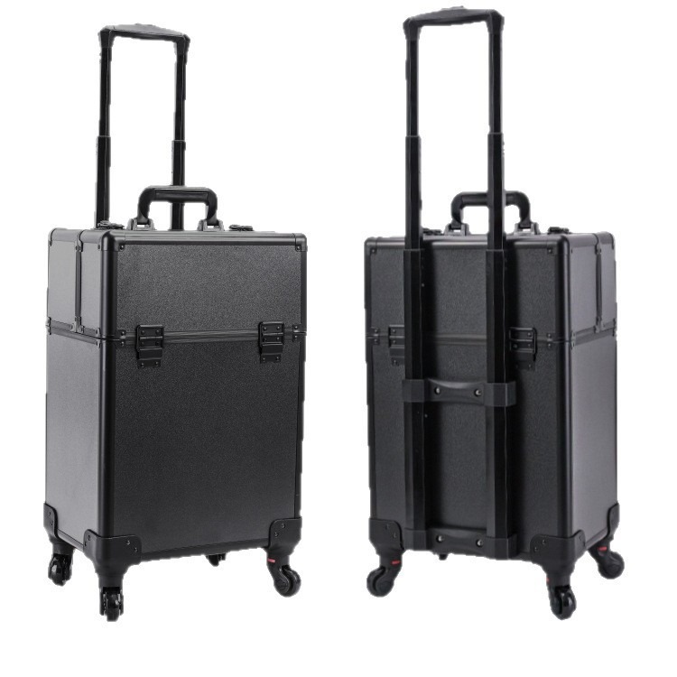 Maletín de Maquillaje con Trolley Multicapa de Madera con Ruedas Giratorias y Candado para Almacenamiento Doméstico