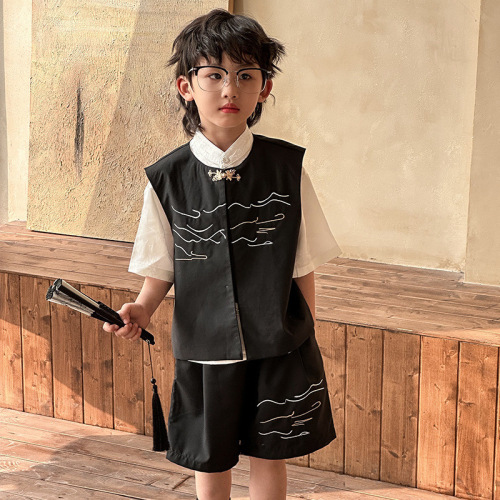 Summer Hanfu Set for Boys - Traditional Chinese Style, with a Retro and Stylish Jacket for Performances