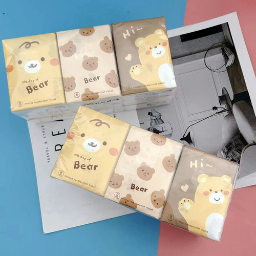 Printed Handkerchief Paper Playful Bear Printed Tissue Portable Small Pack Tissue Facial Tissue Toilet Paper Colored Napkin Paper