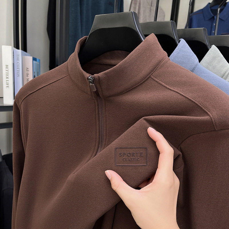 New autumn and winter men's half-zip sweatshirt with stand-up collar, thickened German velvet, printed base shirt, casual warm long-sleeve t-shirt for men New autumn and winter men's half-zip sweatshirt with stand-up collar, thickened German velvet, printed base shirt, casual warm long-sleeve t-shirt for men