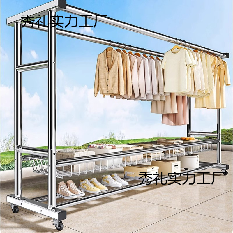 Cross-Border Supply of Household Floor-Standing Folding Clothes Rods and Removable Balcony Double-Rod Clothes Hangers