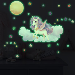 夢幻獨角獸雲朵月亮星星兒童臥室家居裝飾牆貼夜光貼紙自粘批發