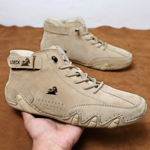 Ldeck Cross-Border Large Size Octopus Men's Shoes High-Top Men's and Women's Sports and Casual Shoes First-Layer Genuine Leather Boots
