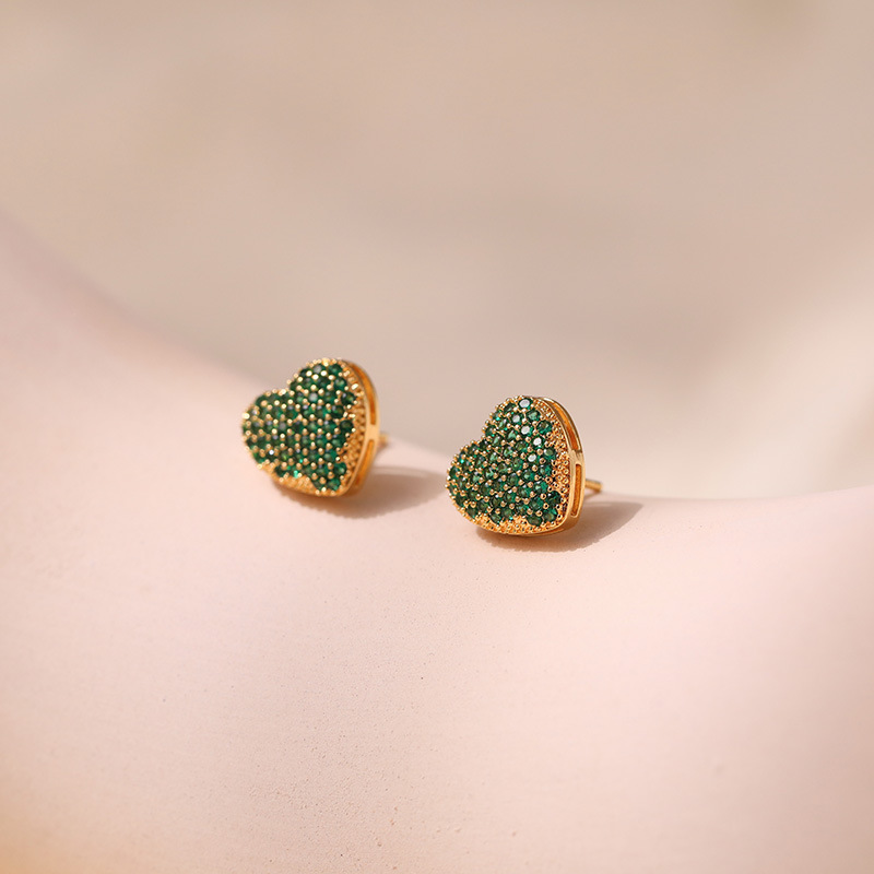 Daily Occasion 1 Pair Sweet Heart Shape Plating Inlay Copper Zircon 18k Gold Plated Ear Studs