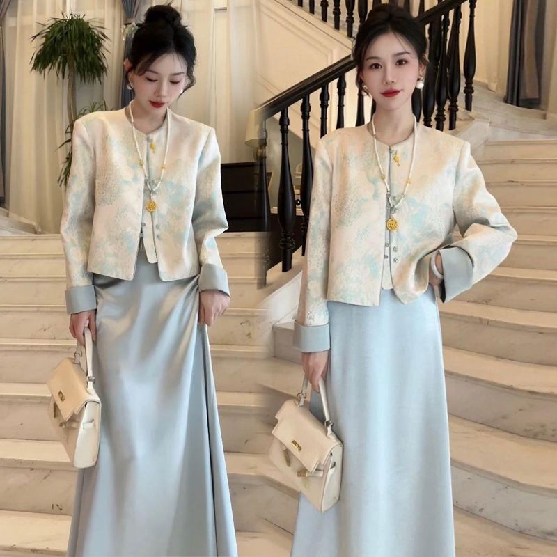 新しい中国風スーツ国民風婦人服 2025 新しい超人気ジャケット唐スーツトップスとスカートツーピースセット秋|undefined
