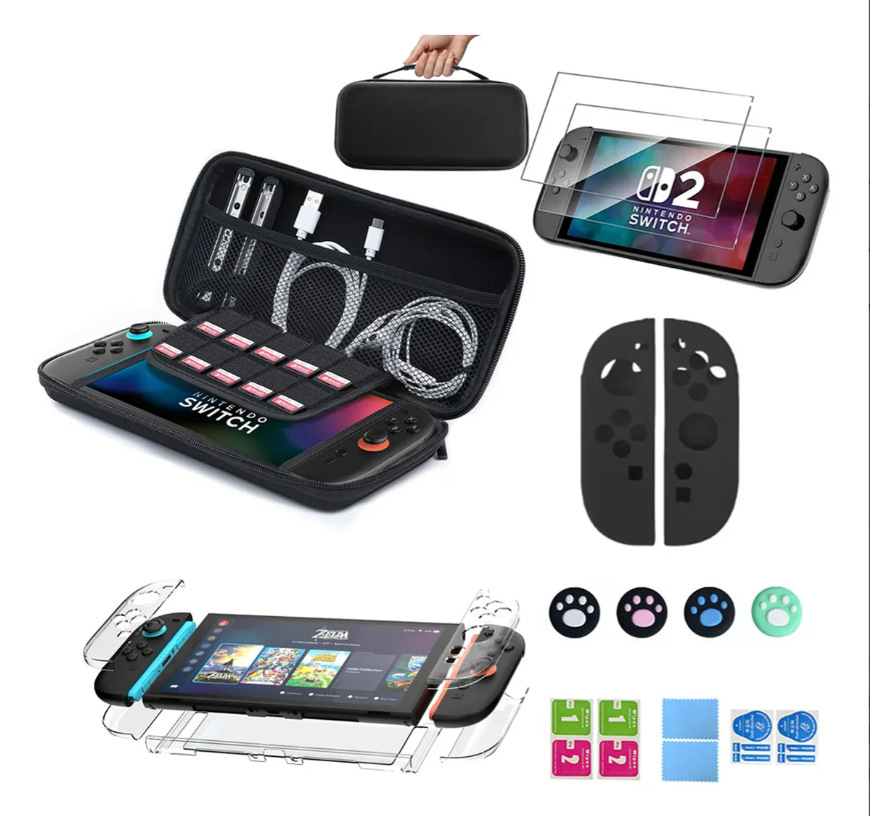2025 nuevo conjunto de bolsa de almacenamiento switch2 cubierta protectora de caja de cristal switch2 película templada switch2