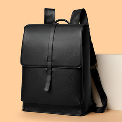 男士真皮双肩背包日韩风通勤电脑包15寸男生牛皮商务背包学生书包