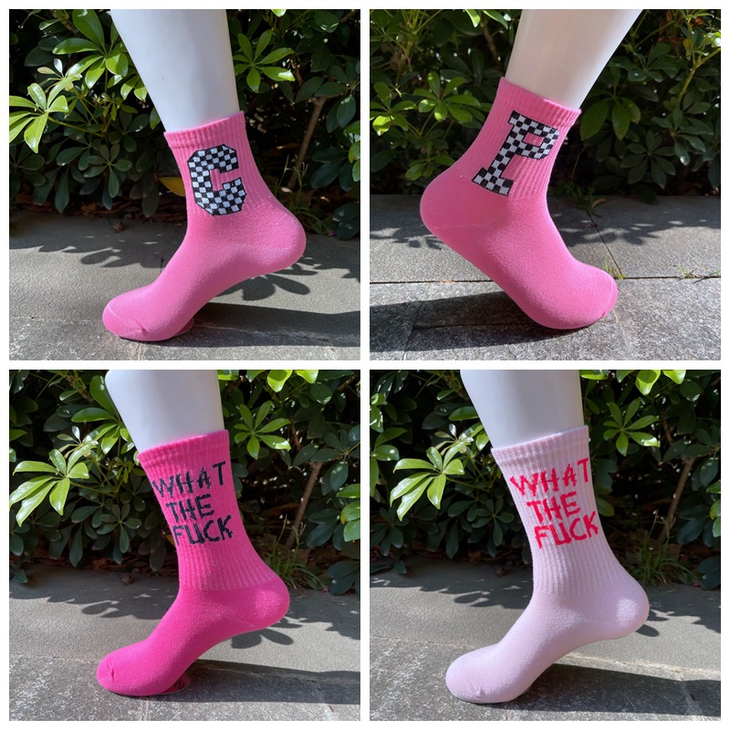 Pink Trendy ins Internet Popular Men's and Women's Short Socks Japanese Style College Style European and American Style Street Couples Skateboard Long Cotton Socks