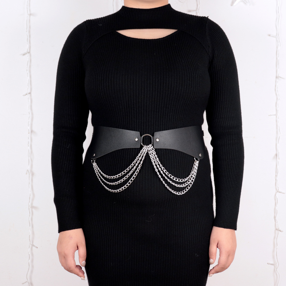 Cinturón de cadena multicapa de estilo punk transfronterizo, cuero PU, correa de ojo de gallina, accesorios sexuales, calcetines, cintura, cintura, cintura, cintura