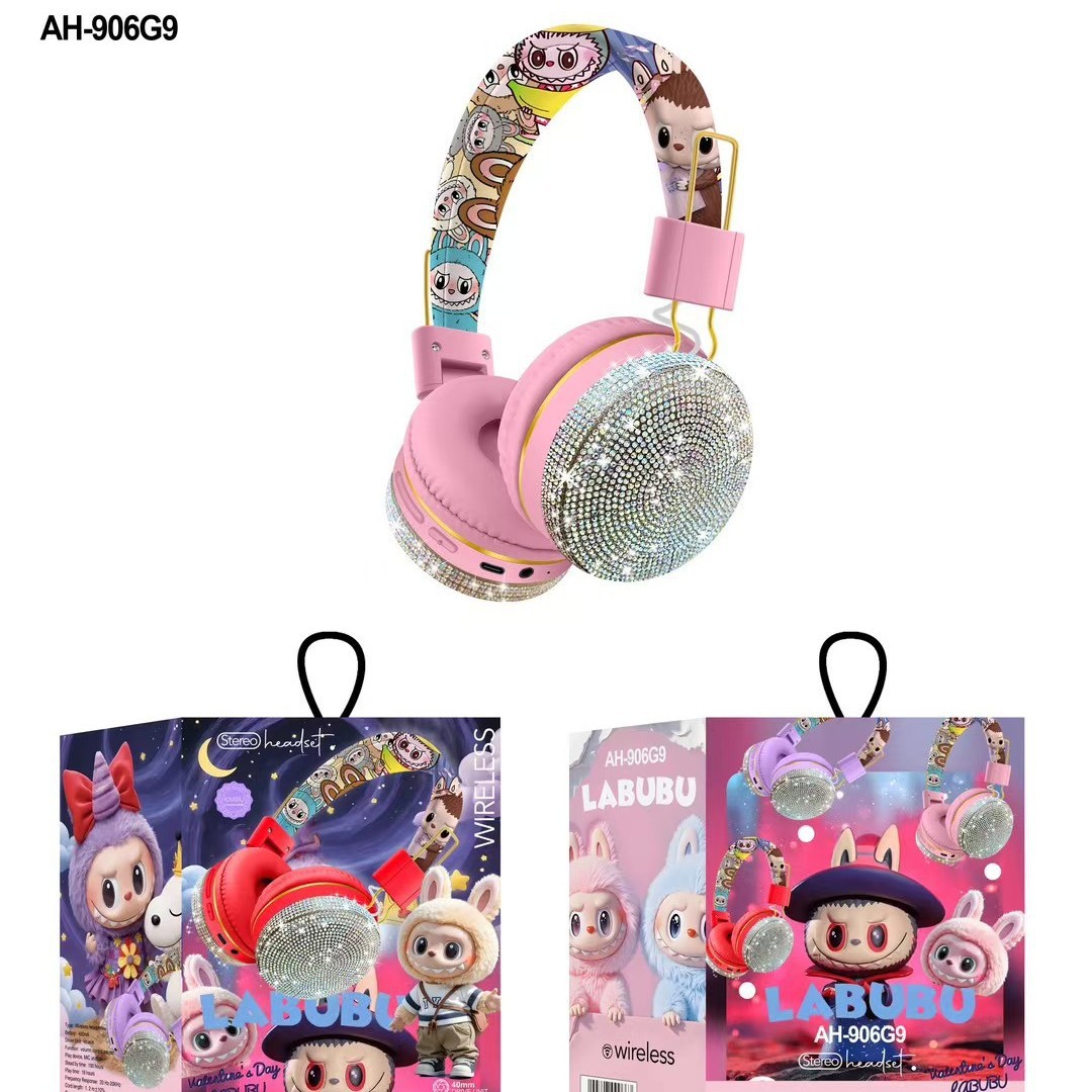 auriculares bluetooth con dibujos animados perforados auriculares de larga duración en espera plegables estéreo bajo pesado AH - 906G9 image 4