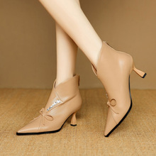 2025秋冬新款尖头真皮短靴女高跟鞋子时尚法式气质超火大码40