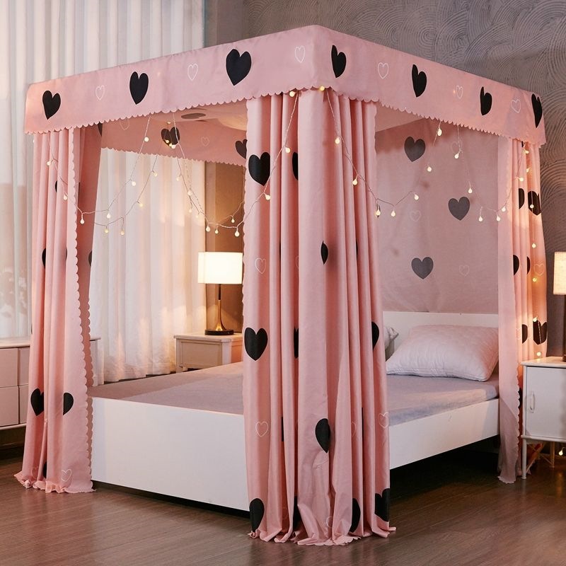Cortina de cama de tres puertas para dormitorio piso a prueba de viento cortina de cama caliente para cuatro estaciones general a prueba de polvo mosquiteros