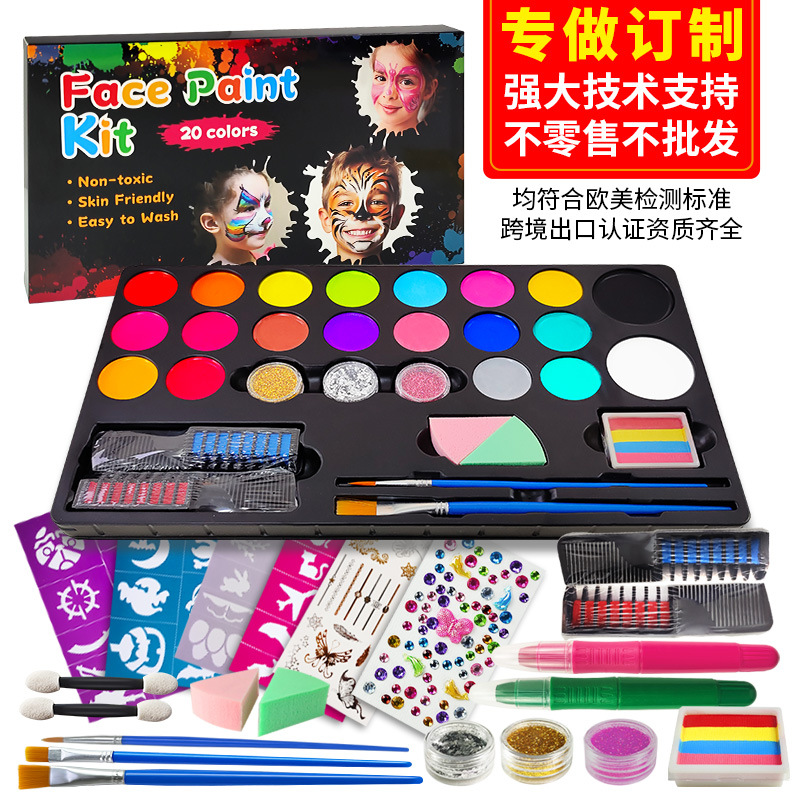 Pintura corporal de pigmento de venta caliente transfronteriza, paleta de 20 colores fácil de lavar, juego de pintura facial lavable a base de agua para maquillaje de festivales