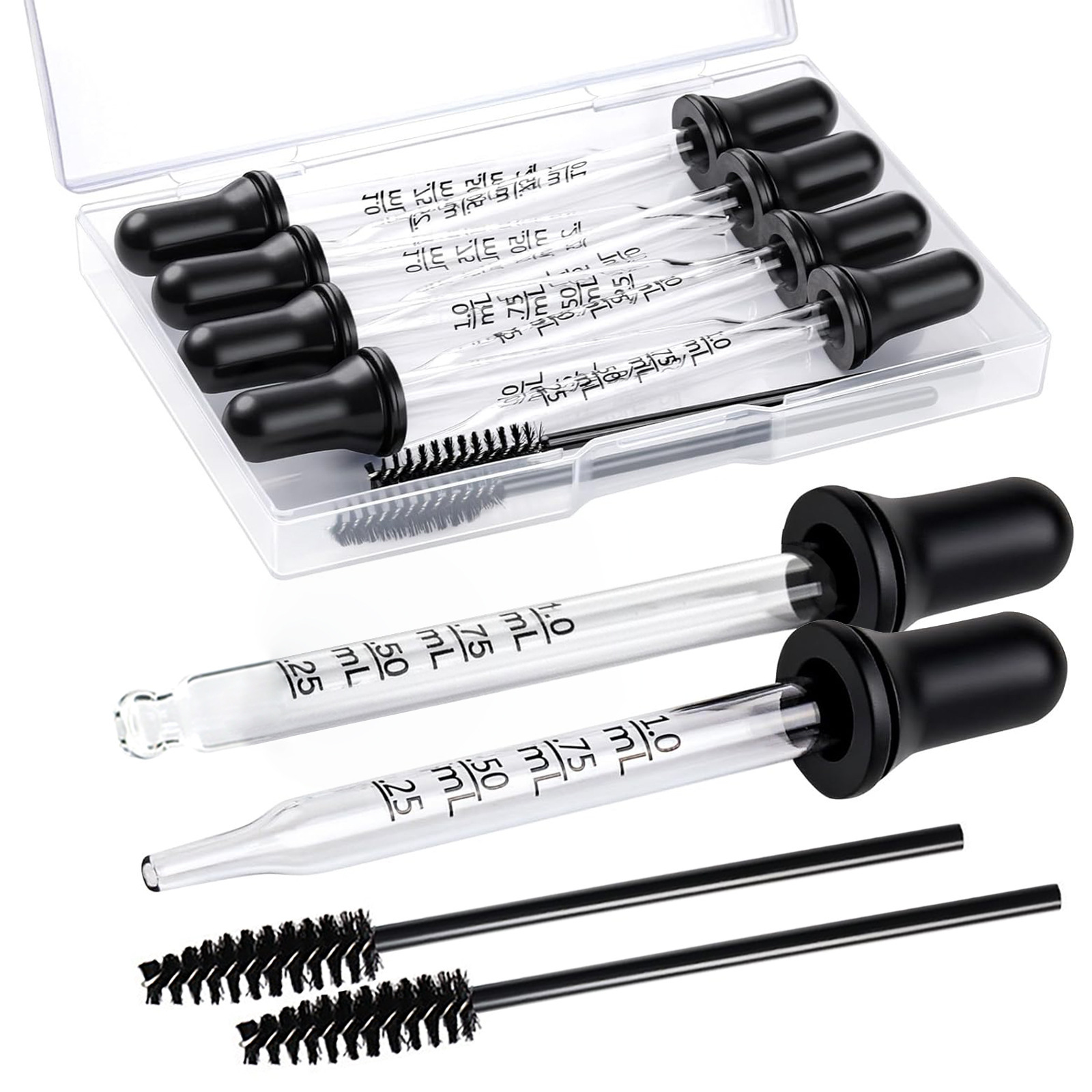 10pcs 滴管套装（8滴管及2清洁工具）1毫升计量圆头/直头精油滴管