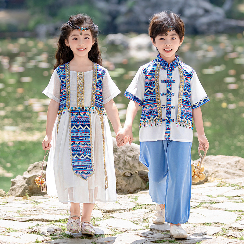 男女童夏季汉服高端唐装固色轻薄透气民族风两件套夏装新款童汉服
