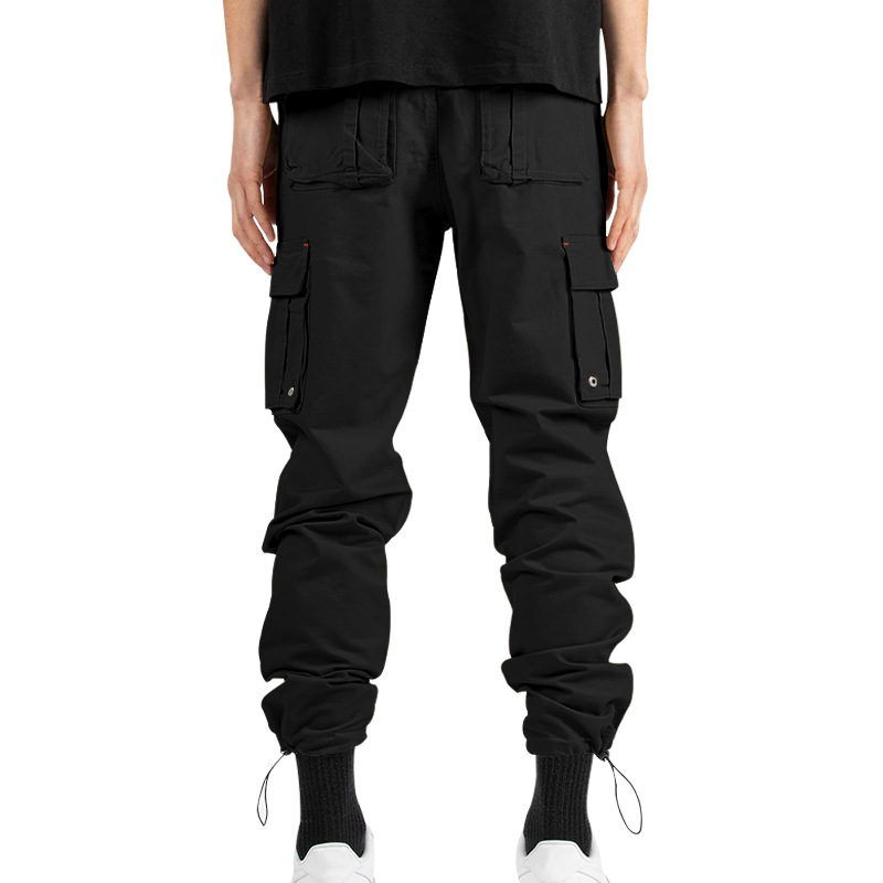 Herrenbekleidung Gewebte Stoffhose mit Kordelzug und mehreren Taschen, einfarbig, lässige Arbeitshose_voghion.com