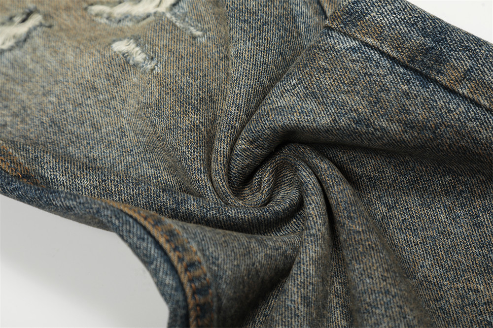 "Men's Distressed Denim Jeans - Punk Style Loose Fit Washed Blue Denim Trousers For Streetwear & Grunge Fashion"_mkmklike.com