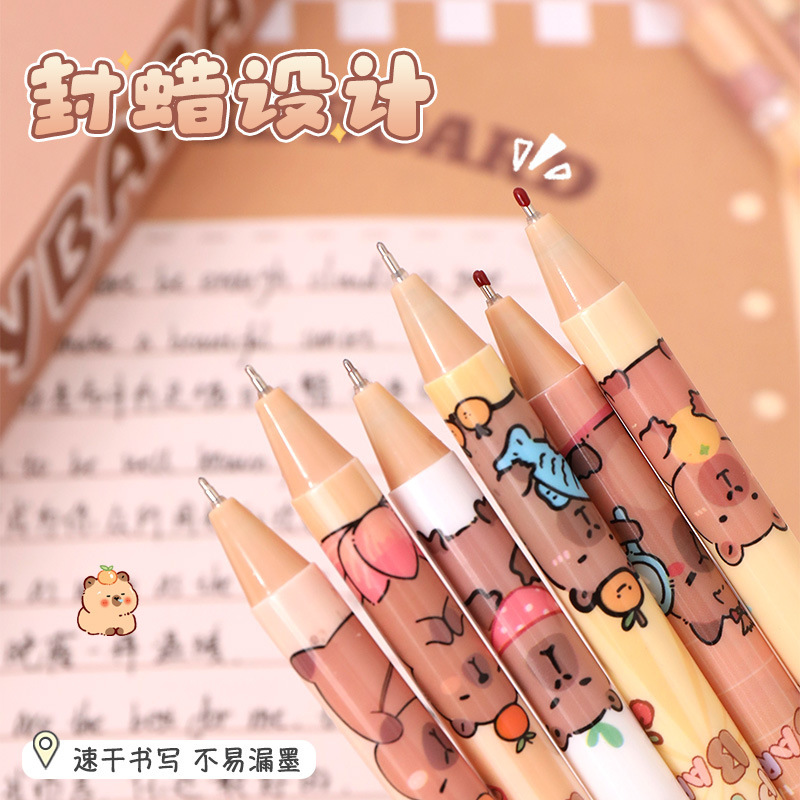 カピバラ ゲルペン かわいい カピバラ プレス ブラック ウォーターペン 学生 オフィス 速乾性 ブラシ サイン ブラシ ペン|undefined