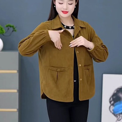 妈妈春秋款长袖宽松开衫秋装新款灯芯绒外套中年女装外穿上衣