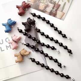 斗牛犬狗挂件链条手机壳适用12promax苹果13软iPhone11潮7珠链