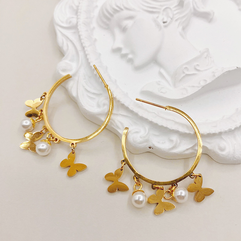 Retro Butterfly Stainless Steel Drop Earrings 1 Pair