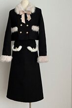 小香风毛毛领夹棉加厚毛呢外套女春夏套装包臀半身裙裙子女两件套