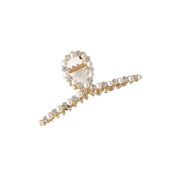 Korean Style Rhinestone ins Pearl Hairpin Women's Back of Head Large Grab Clip Hair Grab Hairpin Top Clip Shark Clip Headwear