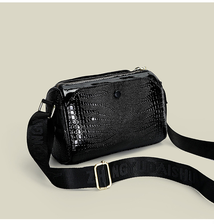 Borsa a tracolla multistrato transfrontaliera con motivo coccodrillo, cuscino Boston lucido, unica e alla moda, versatile, da portare a spalla_voghion.com