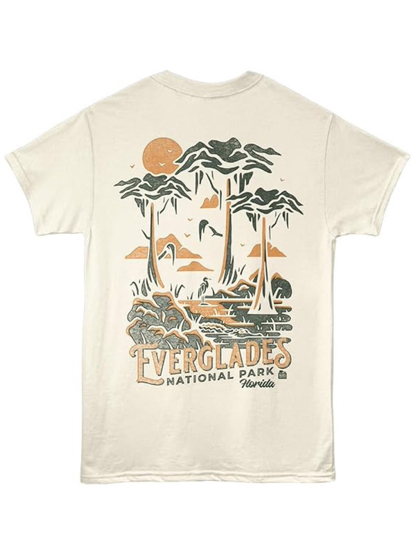 National Park, Yellowstone National Park, USA: American-style short-sleeved T-shirt featuring beautiful natural landscapes, wildlife, and plant life