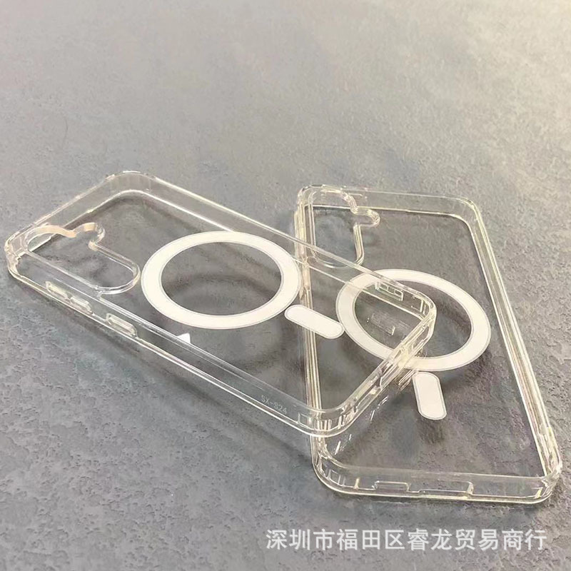 For Transparent magsafe Magnetic Samsung S23ultra Phone Case S24U Wireless Charging S22plus Case Hard