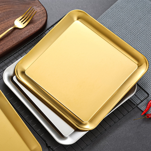 304 Korean barbecue plate snack tray rectangular golden flat plate creative flat bottom dessert plate snack plate