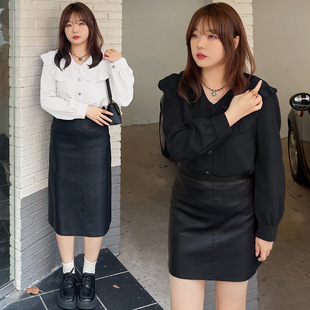 W929 Xuanchen plus size Women's Korean Sweet Doll Collar Top Fat Sister 100.00kg Slim Shirt Age Reducing
