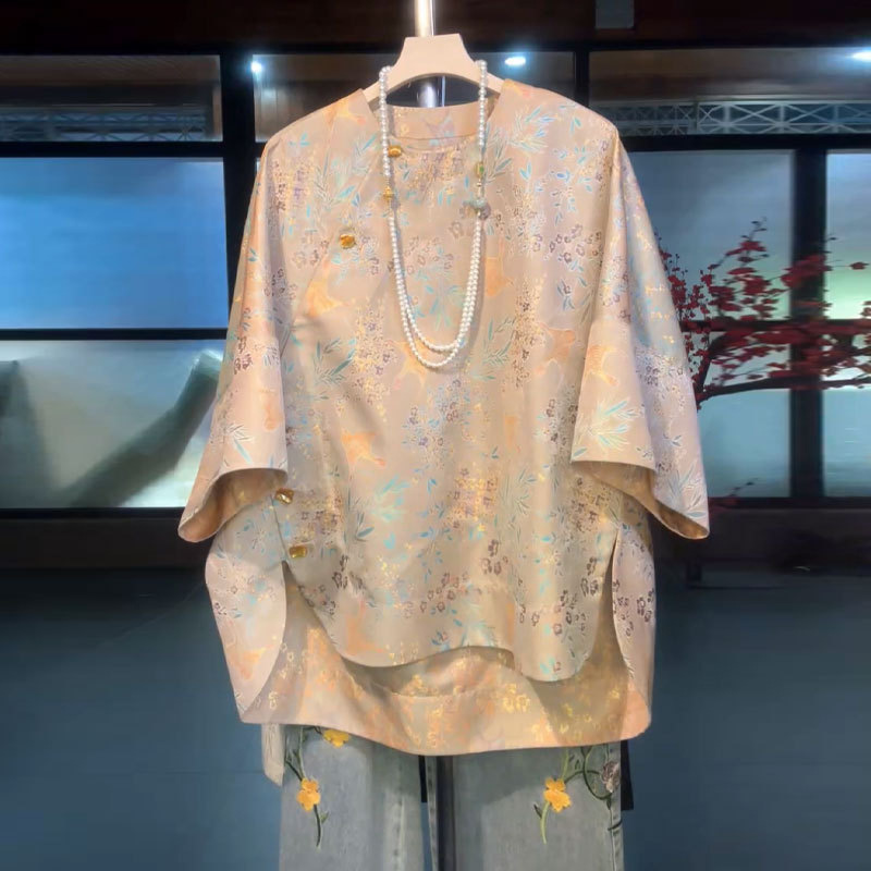 香云纱花萝复古圆领上衣提花新中式国风小衫夏季改良宋锦衬衫女装
