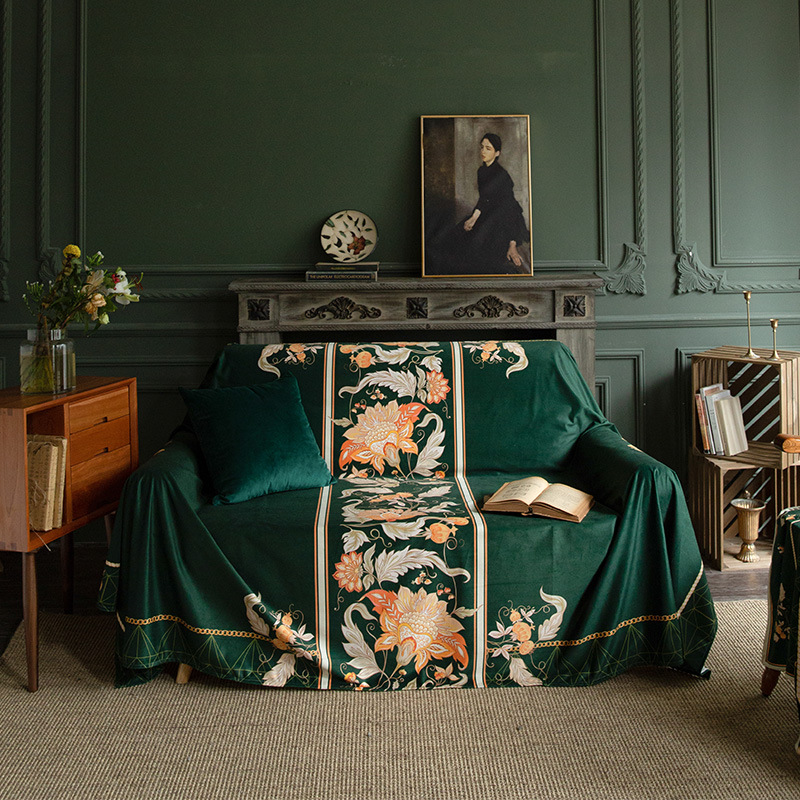 跨境墨绿系列加厚沙发巾全盖北欧沙发盖布简约沙发套现货一件代发