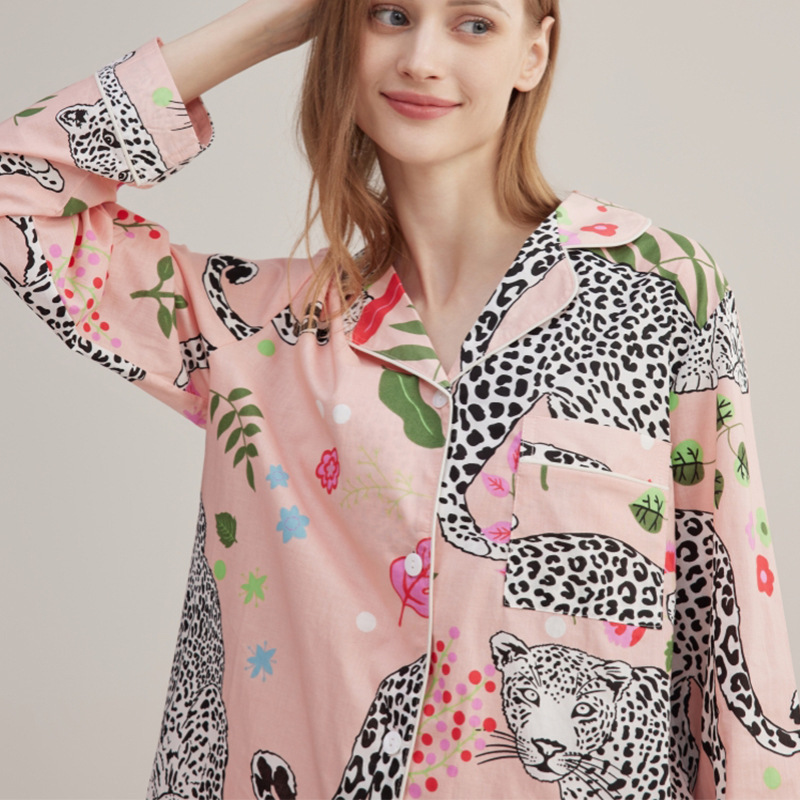 Misty's Same Style Imported Niche Designer Light Luxury Trendy Brand Ins Style Fashion Snow Leopard Print Pajama Set for Women