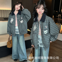 童装女童秋装棒球服外套2025新款儿童韩系中大童时髦翻领卡通夹克