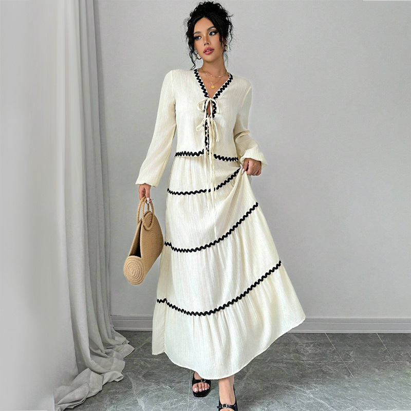 2025 New Amazon Cross-Border Dress Lace Layered Pleated Skirt Top Two-Piece Suit Wholesale