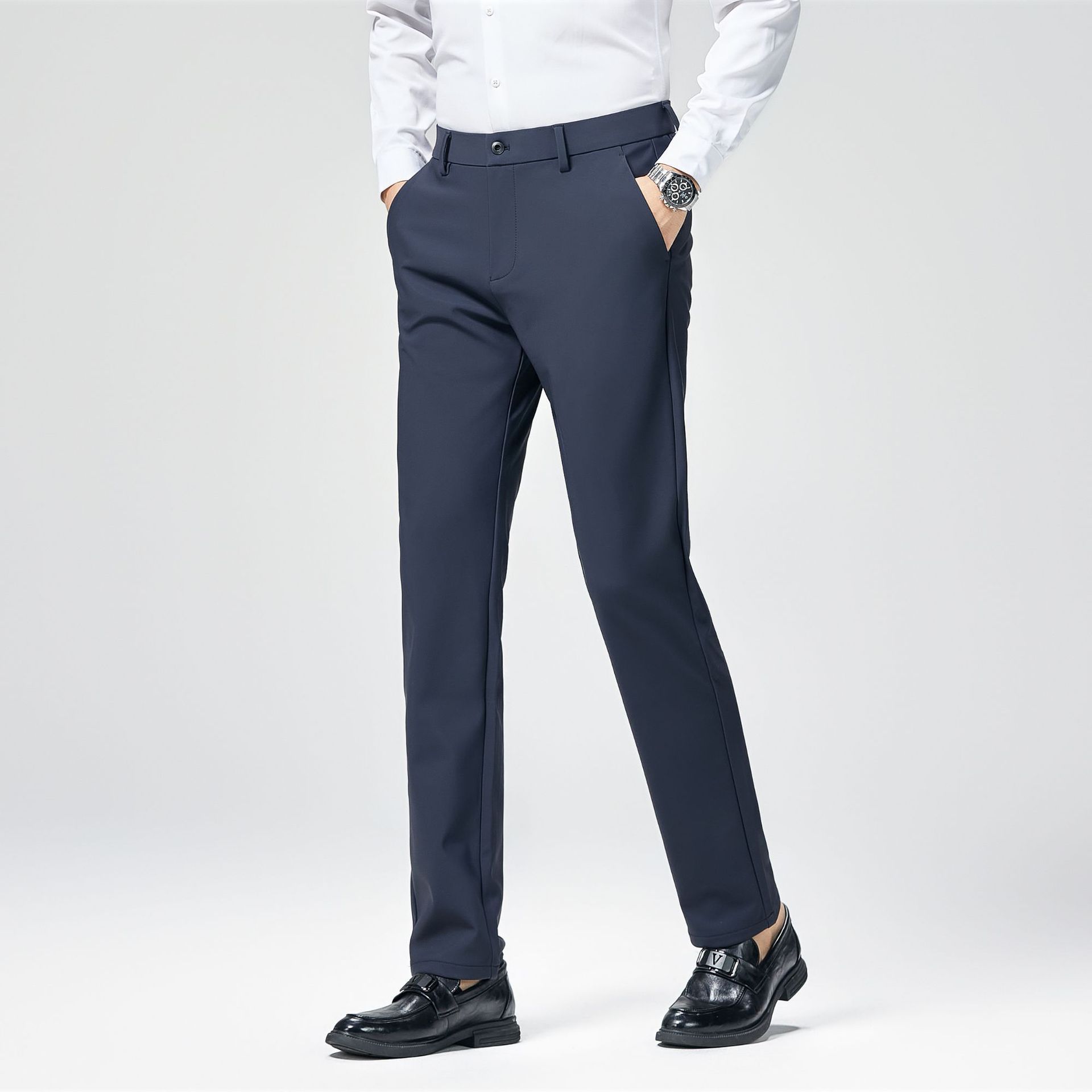 秋冬厚款三防高弹力轻商务西裤男宽松直筒休闲裤男舒适百搭爸爸装