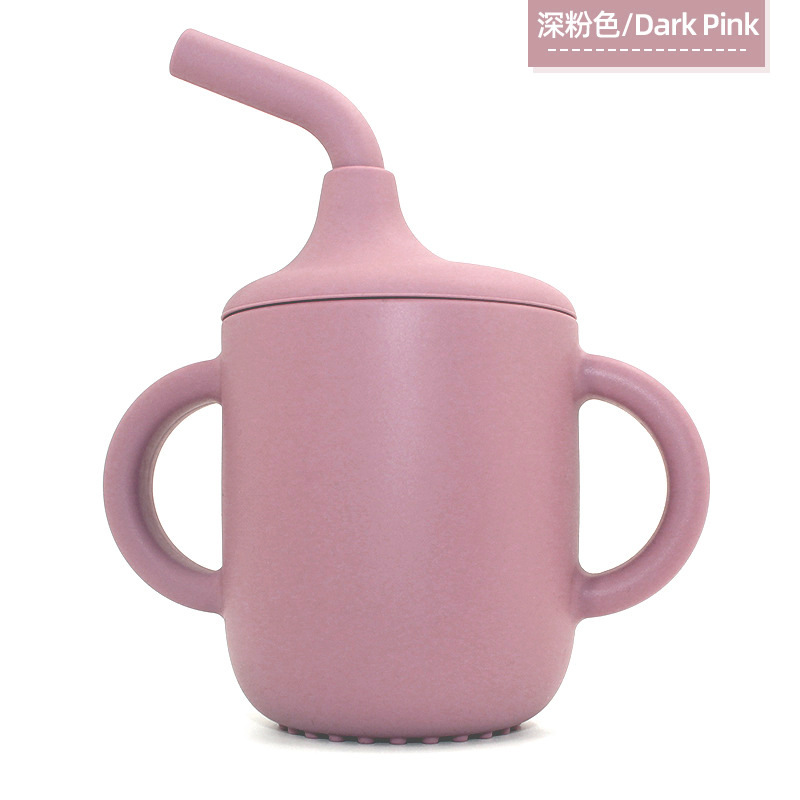 Taza de agua de silicona para niños, taza para aprender a beber, taza de agua con mango doble, taza de paja a prueba de caídas y fugas para bebés, taza de agua con dos orejas para beber directamente