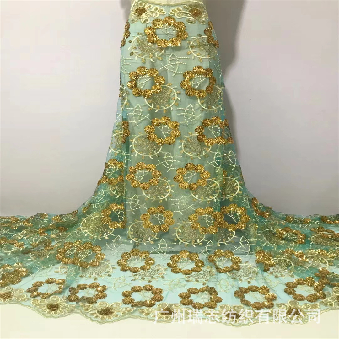 Sequins lace laminación de gran flor posicionamiento patrón de malla de hilo de bordado sequinilla perspectiva desfile vestido de prom tela