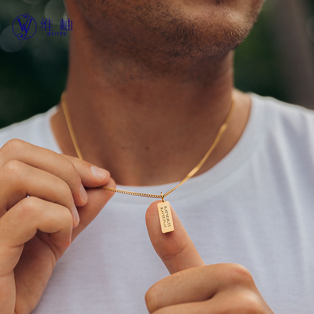 Engraved Stainless Steel Bar Necklace Personalized Custom Name_voghion.com