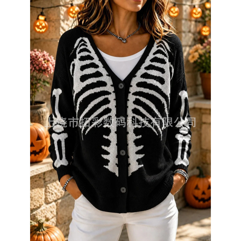 Cross-border e-commerce, Amazon bestseller: women's outerwear, faux-sweater style, European and American fashion, new loose-fit V-neck long-sleeve cardigan Cross-border e-commerce, Amazon bestseller: women's outerwear, faux-sweater style, European and American fashion, new loose-fit V-neck long-sleeve cardigan