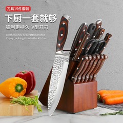 阳江不锈钢锤纹刀具套装 家商用厨师刀面包刀六件套礼品刀具套装