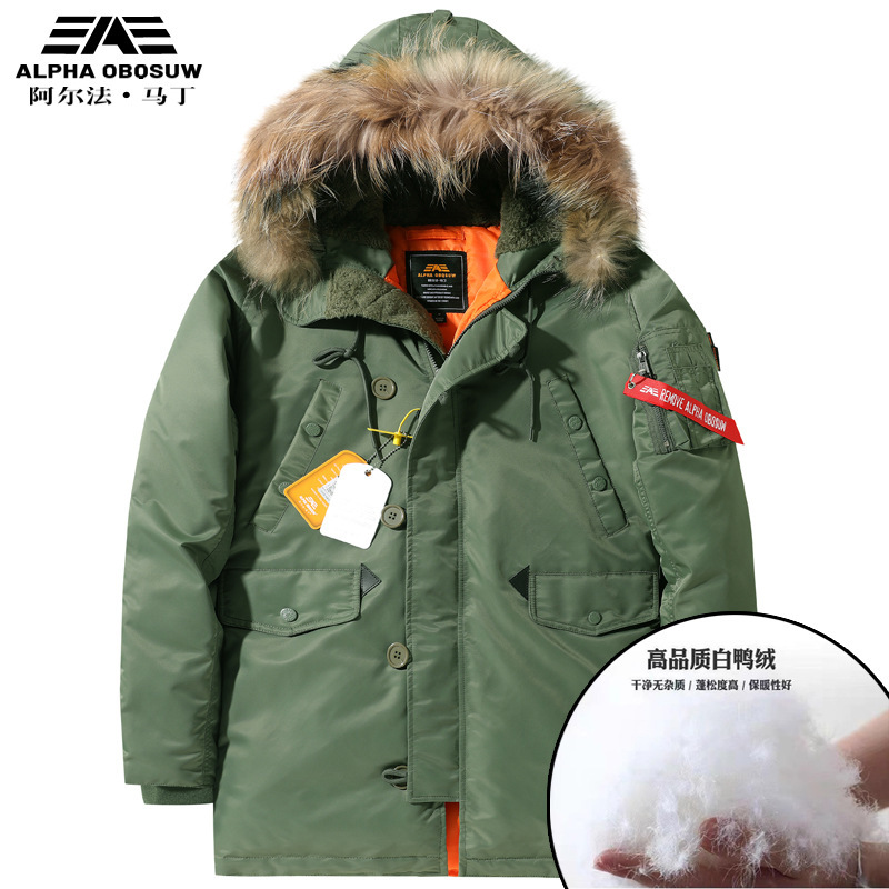 Alpha Martin N3B Down Coat Warm White Duck Down Jacket Men's Coat Mid-length Coat Winter